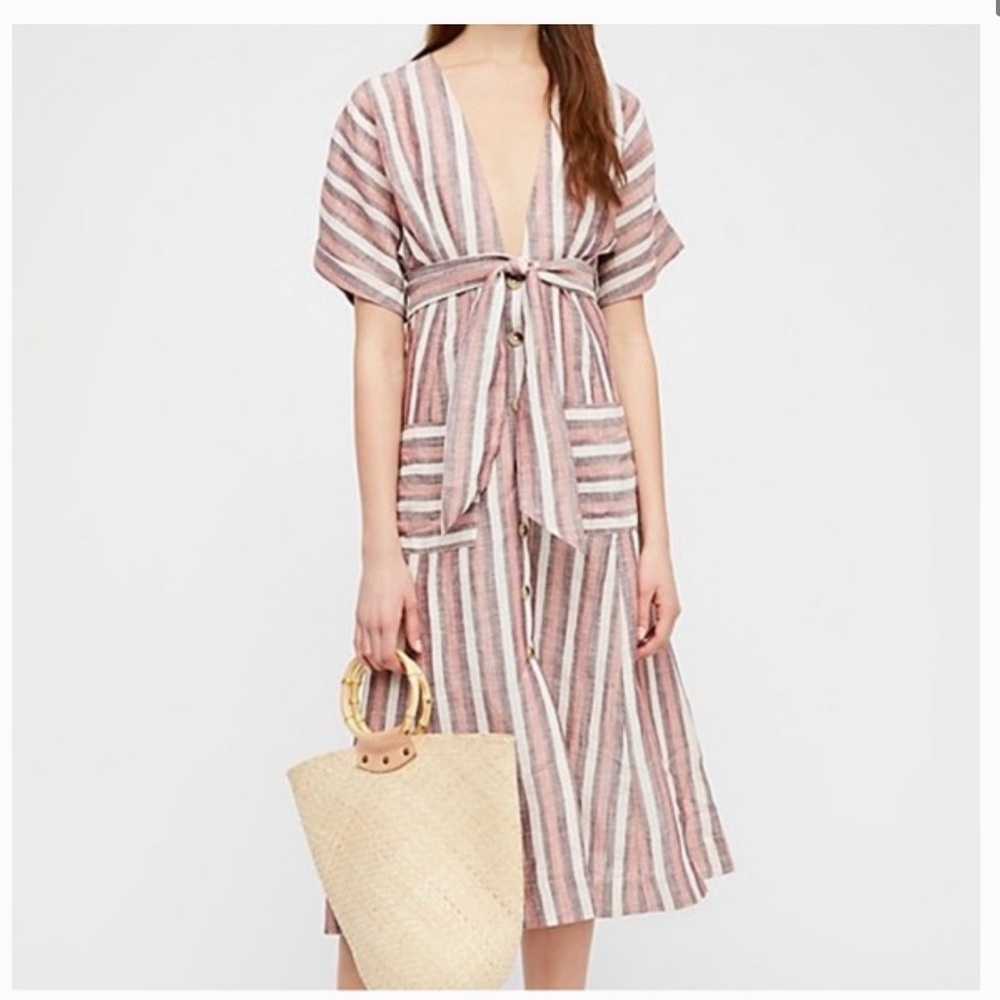 Free People Striped Midi Dress - Pink and White